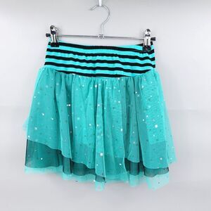 2013 Monster High Skirt Girls 10-12 Turquoise Asymmetrical Tulle Metallic